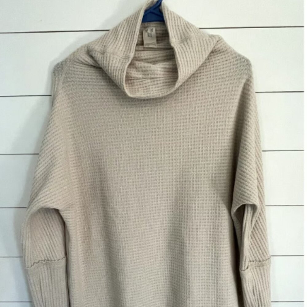 FREE PEOPLE WE THE FREE Kitty Slouchy TunicDress Funnel Neck Waffle Knit